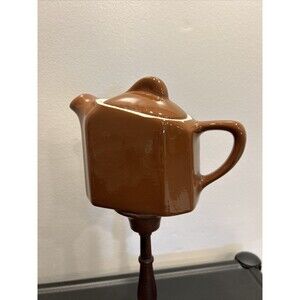 Hall Square Ceramic Creamer with Lid Brown with White Interior 1970s Vintage